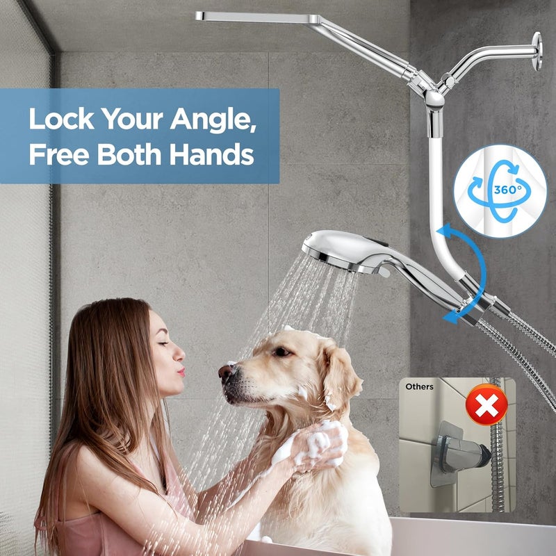 MakeFit Dual Handheld Shower Head Combo, 2-in-1 Rain Shower Heads System Wide Rainfall Shower Head and 10 Modes High Pressure Hand Held Showerhead with Built-in Power Wash - Chrome - Image 4